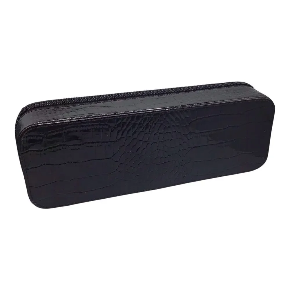 Liz Claiborne Black Faux Snakeskin Travel Jewelry Case Zipper Organizer